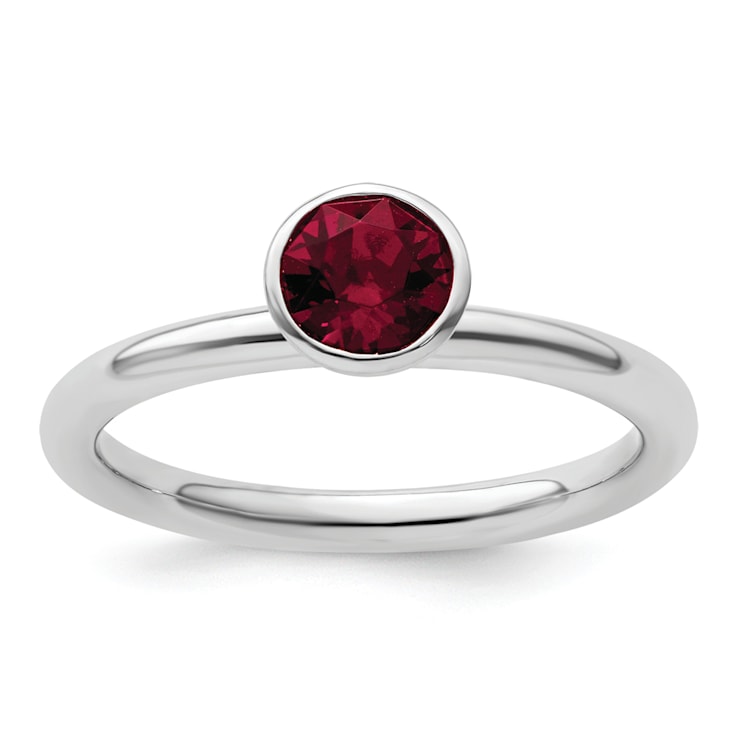 Sterling Silver Stackable Expressions High 5mm Red Crystal Ring