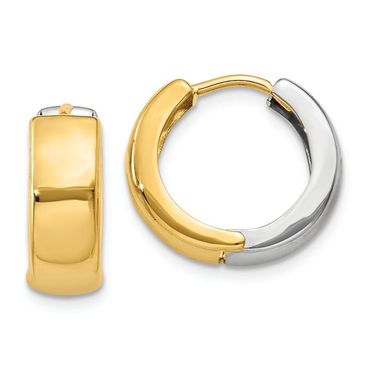 14k Yellow Gold and 14k White Gold 3/8" Hinged Hoop Earrings