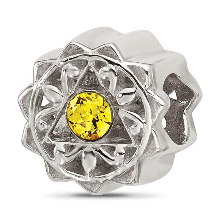 Sterling Silver Brushed and Polished Crystal Yellow Bead