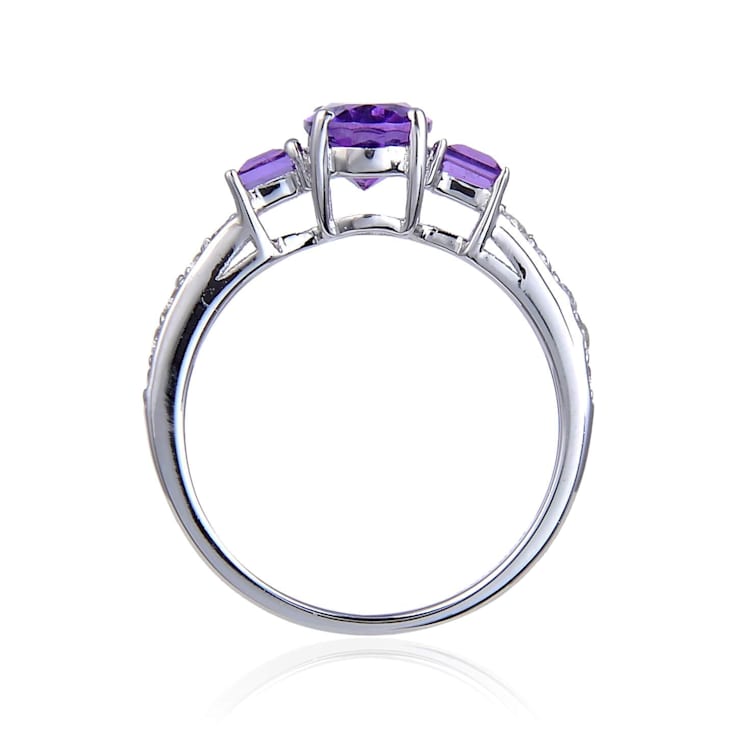 Mixed Shapes Amethyst with White Topaz Accents Sterling Silver Ring