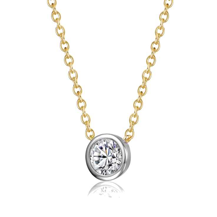 Bezel-Set CZ Station Necklace In 14K Gold Over Brass
