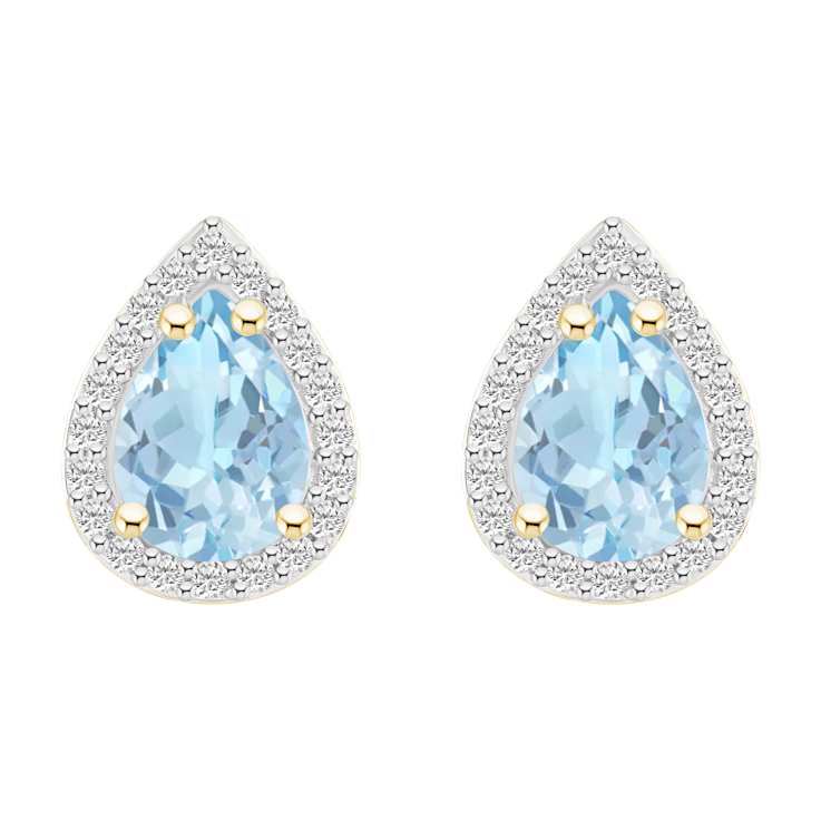 7x5mm Pear Shape Simulated Aquamarine And Created White Sapphire 10k
Yellow Gold Halo Stud Earrings
