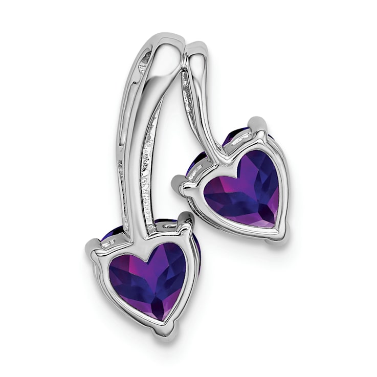 Rhodium Over 14k White Gold Amethyst and Diamond 2-Heart Pendant