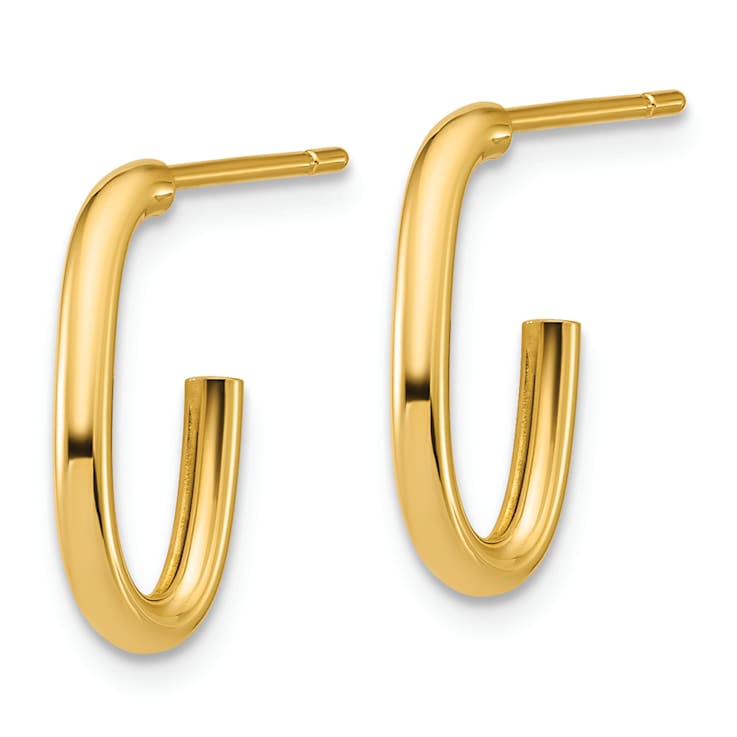 14k Yellow Gold 5/8 inch Polished Oval J-Hoop Earrings