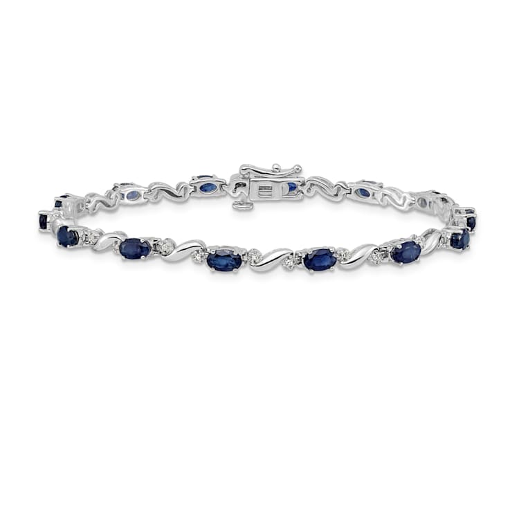 Rhodium Over 14k White Gold Diamond and Sapphire Bracelet