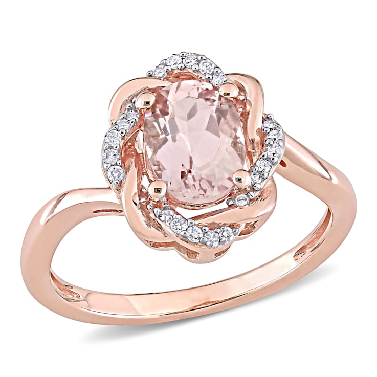 1.17ctw Morganite And 0.10ctw Diamond 10k Rose Gold Ring