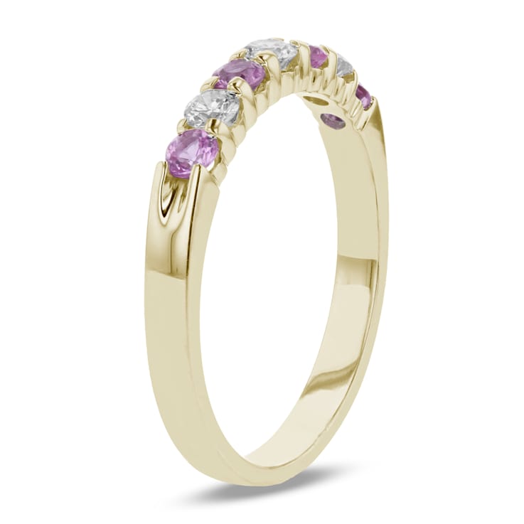 14K Yellow Gold Pink Sapphire and Diamond Wedding Band 0.50ctw