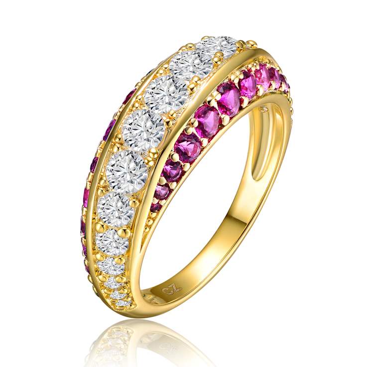 Ruby Color CZ Cocktail Ring In 14K Gold Over Sterling Silver