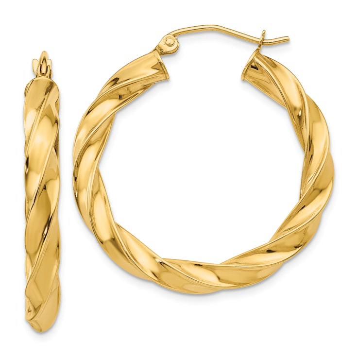 14k Yellow Gold 1 1/4" Light Twisted Hoop Earrings