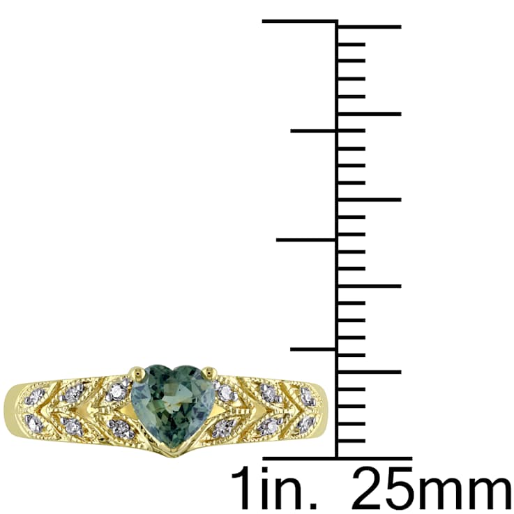 Green Sapphire and Diamond 10K Yellow Gold Ring 0.66ctw