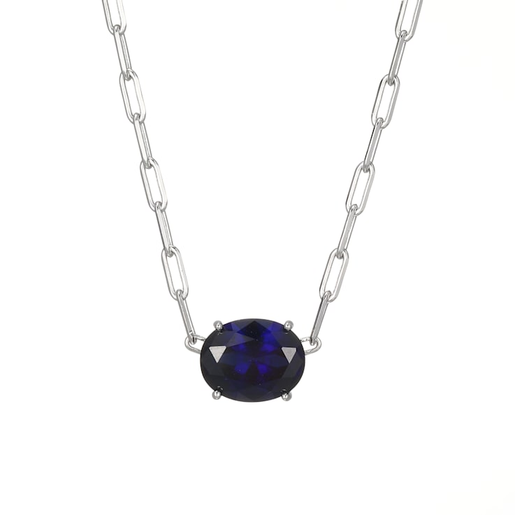 Blue Lab Created Sapphire Rhodium Over Sterling Silver Paperclip
Necklace 2.37ctw