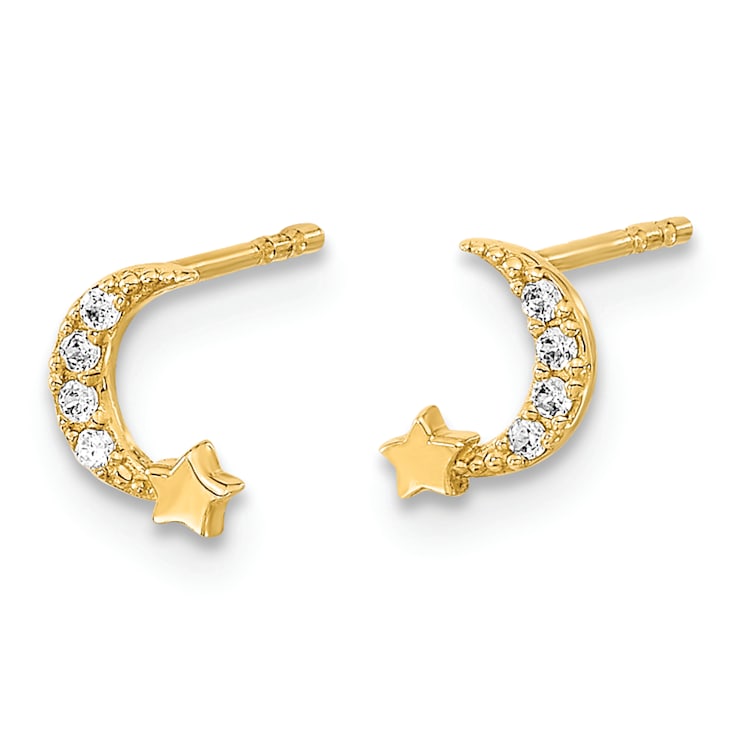 14K Yellow Gold Children's Polished Moon and Star Stud Earrings with
Cubic Zirconia