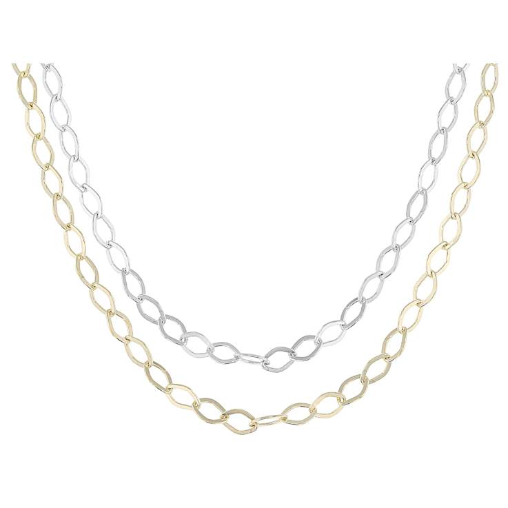 Set Of Two Marquise Link Chain Necklaces In 18K Gold Over Sterling Silver