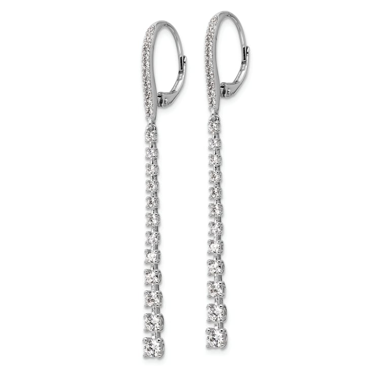 Rhodium Over Sterling Silver Graduated Cubic Zirconia Dangle Leverback Earrings