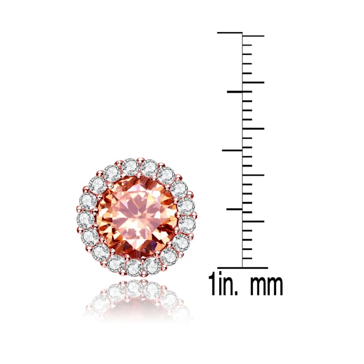 Coffee Color CZ Halo Stud Earrings In 18K Rose Gold Over Sterling Silver