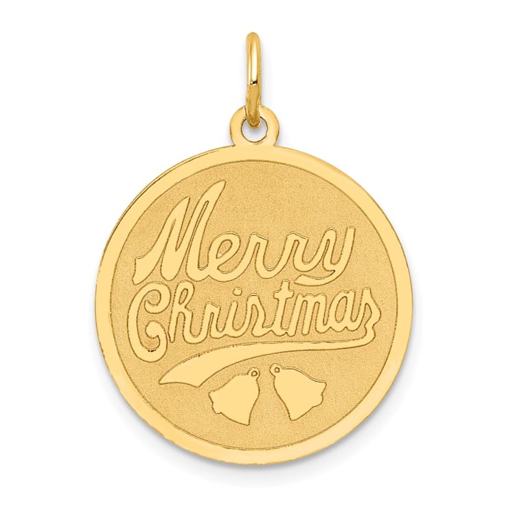 14K Yellow Gold Merry Christmas Disc Charm Pendant