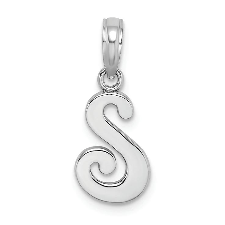 Rhodium Over 14k White Gold Polished Script Letter S Initial Pendant