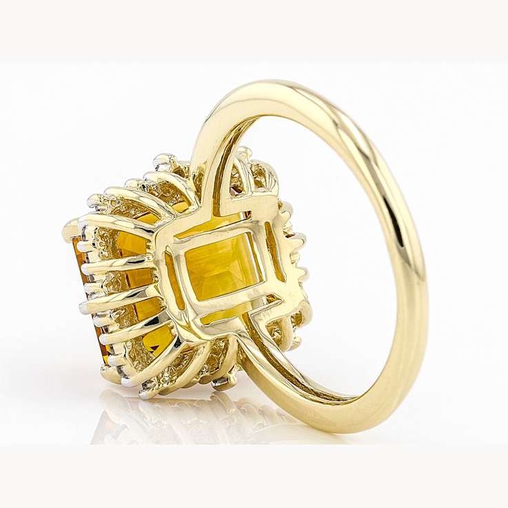 Citrine Rectangular Octagonal And White Diamond Ring In Solid 14K Yellow
Gold 5.53ctw