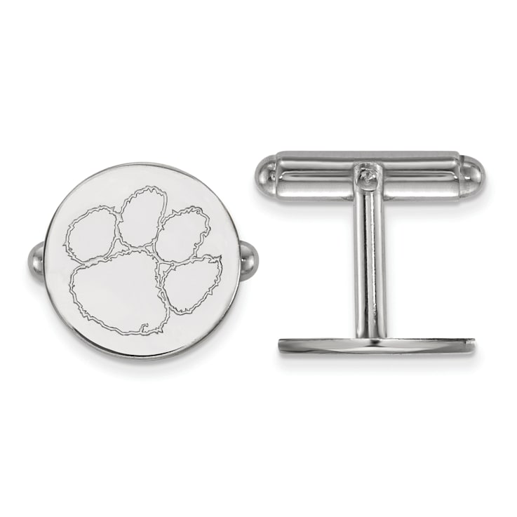 Rhodium Over Sterling Silver LogoArt Clemson University Cuff Links