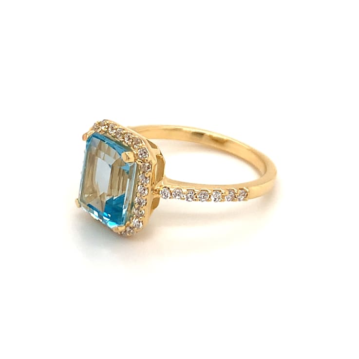 Rectangular Octagonal Sky Blue Topaz and Cubic Zirconia 14K Yellow Gold
Over Sterling Silver Ring