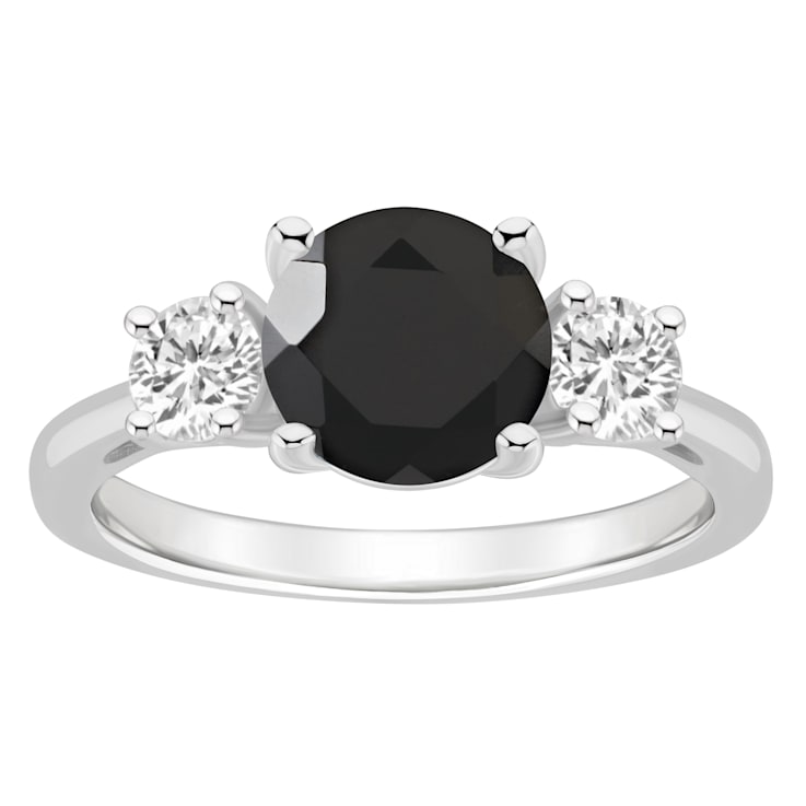 8mm Round Black Onyx And White Topaz Rhodium Over Sterling Silver
3-Stone Ring