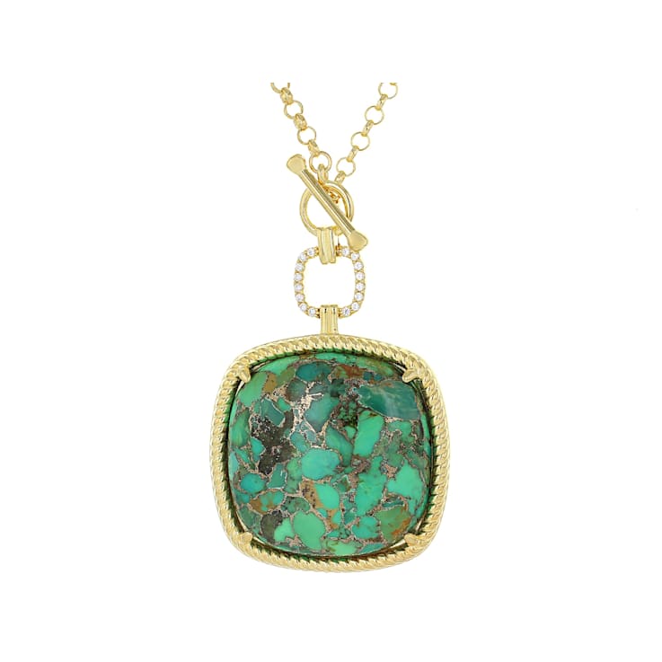 Green Turquoise And White Zircon Pendant Necklace In 18K Gold Over
Sterling Silver