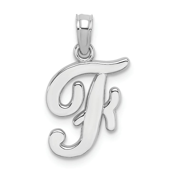Rhodium Over 14k White Gold Polished Script Letter F Initial Pendant
