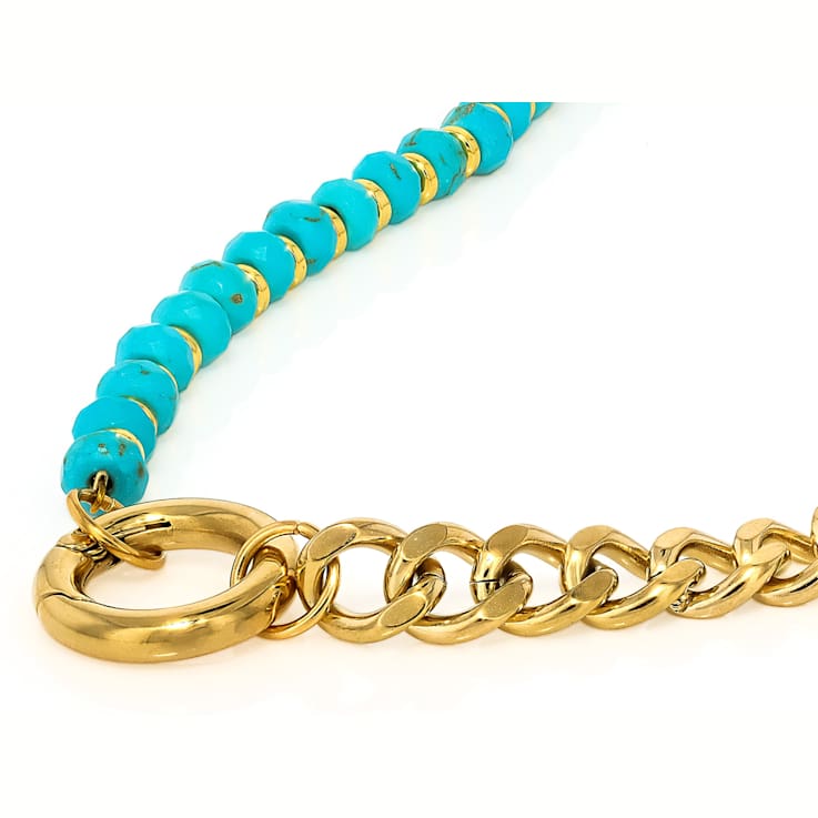 Turquoise Bead And Curb Link Layered Bracelet In Gold-Tone