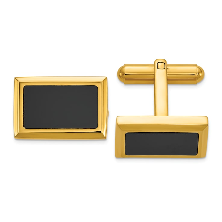 Stainless Steel Polished Yellow IP-plated with Black Epoxy Inlay Cuff Links