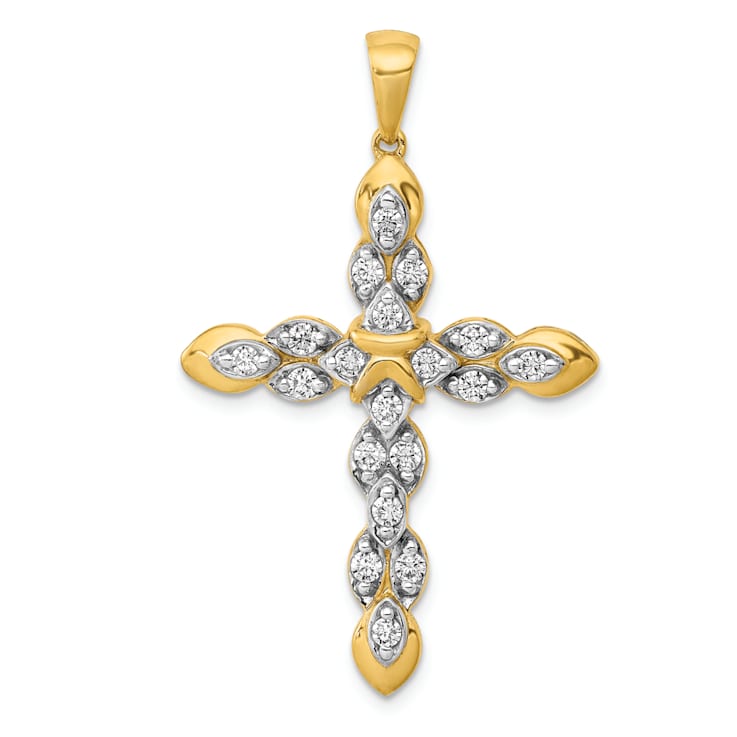 14k Yellow Gold and Rhodium Over 14k Yellow Gold Diamond Cross Pendant