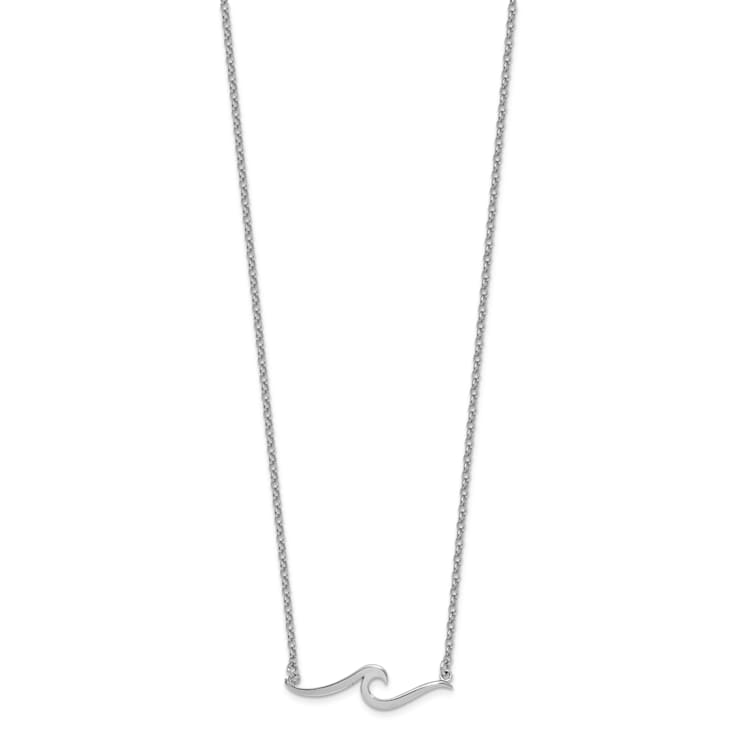 Rhodium Over Sterling Silver Wave 16 + 2 Inch Necklace