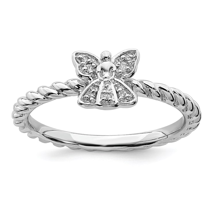 Sterling Silver Stackable Expressions Polished Diamond Angel Ring 0.035ctw