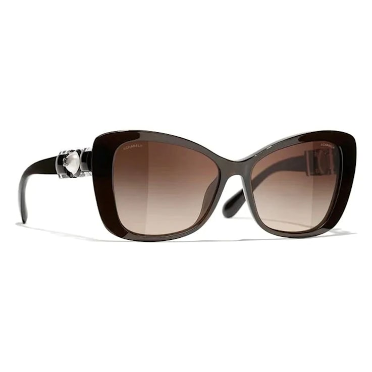 Chanel Dark Brown White Pearl Detail / Brown Lens Sunglasses