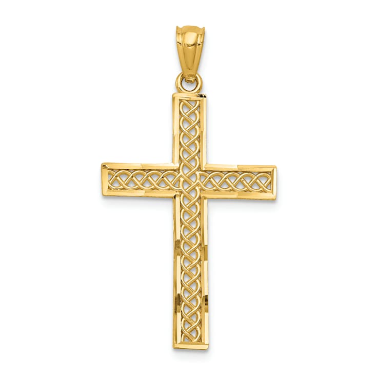 14k Yellow Gold Diamond-Cut Filigree Cross Pendant
