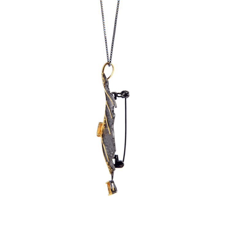 Citrine Black Rhodium and 14K Gold Over Sterling Silver Leaf Pendant
With Chain