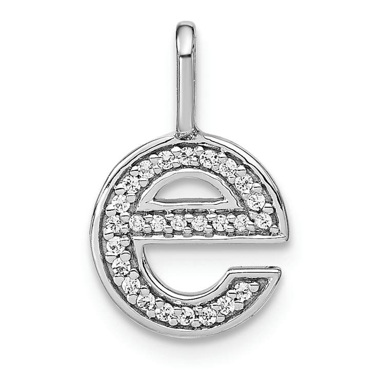 14K White Gold Diamond Lower Case Letter E Initial Pendant