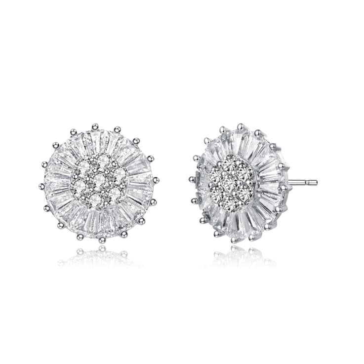CZ Halo Stud Earrings In Sterling Silver