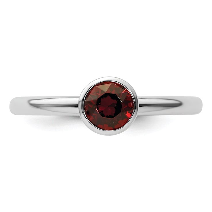 Sterling Silver Stackable Expressions High 5mm Red Crystal Ring