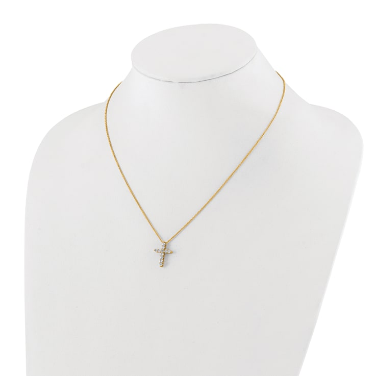 14K Yellow Gold Lab Grown Diamond Cross Pendant Necklace