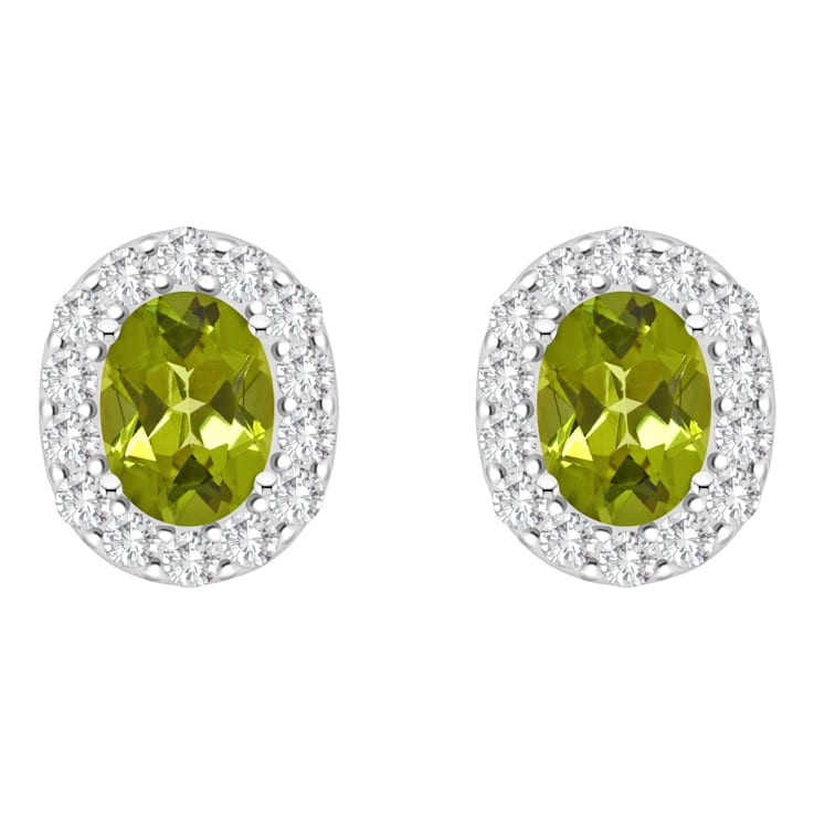 8x6mm Oval Peridot And White Topaz Accent Rhodium Over Sterling Silver
Halo Stud Earrings