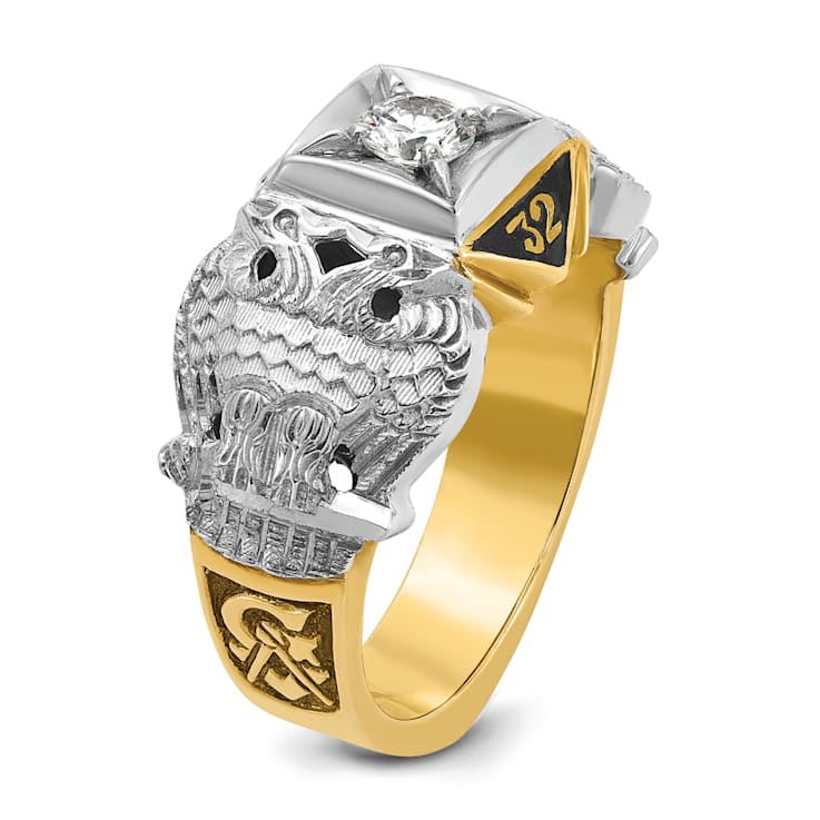 10K Two-tone Yellow and White Gold with Enamel and Diamond 32nd Scottish
Rite Masonic Ring 0.5ct