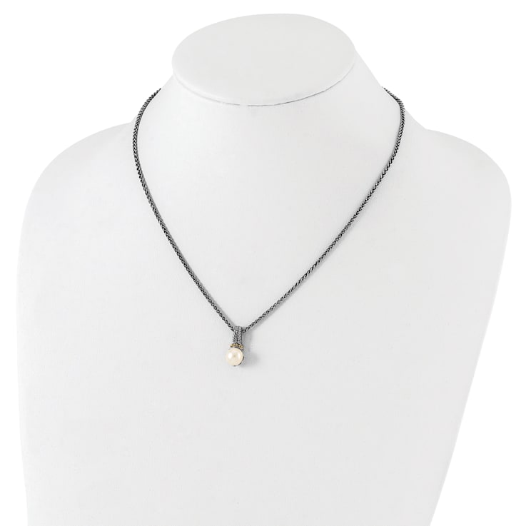 Rhodium Over Sterling Silverwith 14K Accent 8-9mm Freshwater Cultured
Pearl Necklace