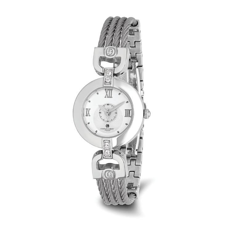 Charles Hubert Stainless Steel Wire Bangle Silver Dial Watch