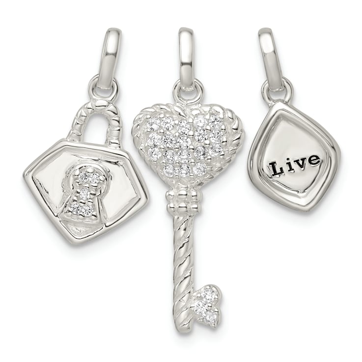 Sterling Silver Antiqued Cubic Zirconia 3 Piece LIVE Pendant Set