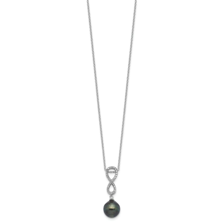 Rhodium Over Sterling Silver Tahitian Pearl/Cubic Zirconia Infinity
Necklace and Earring Set