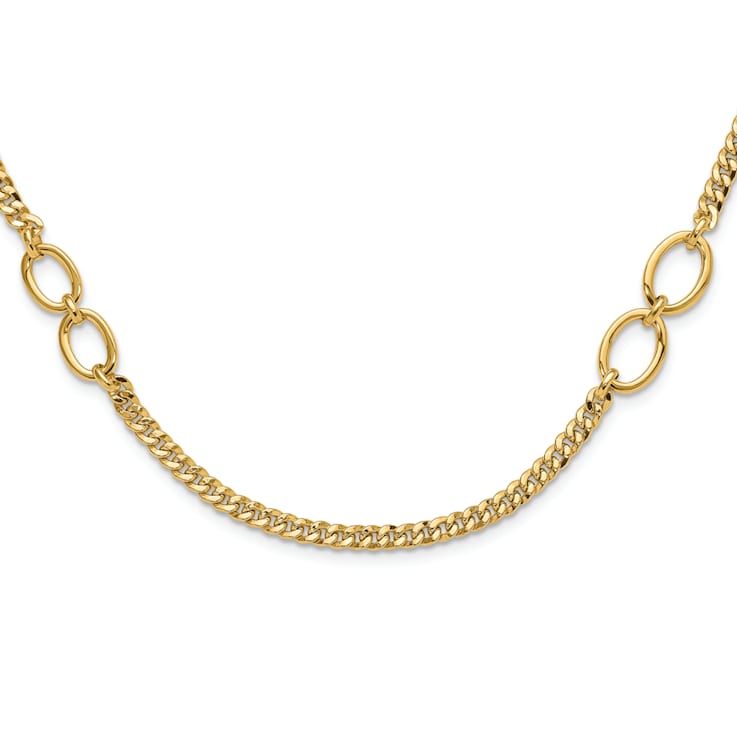 14K Yellow Gold Polished Fancy Oval Links Curb Necklace