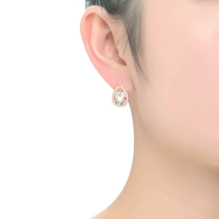 Multi-Color CZ Pear Shape Drop Earrings In 14K Gold Over Sterling Silver