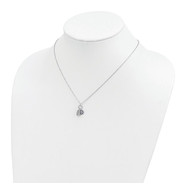 CZ Hamsa And Evil Eye Charm Necklace In Sterling Silver 17 Inch