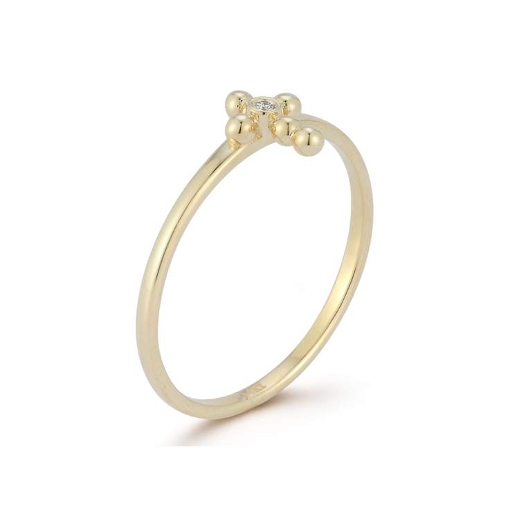 Bellissima Gold 14K Yellow Gold Diamond Beaded Cross Ring