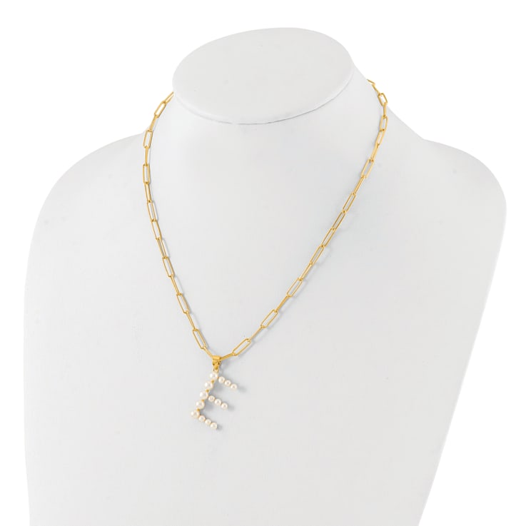 Gold Tone Sterling Silver 3-5.5mm Freshwater Cultured Pearl LETTER E
18-inch Necklace